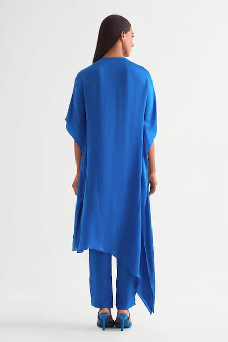 Shop Namrata Joshipura Blue Satin Beads Keyhole Neck Embellished Asymmetric Kaftan Set at Aza Fashions Shop_Namrata Joshipura_Blue Satin Beads Keyhole Neck Embellished Asymmetric Kaftan Set _at_Aza_Fashions