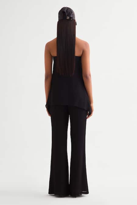Shop Namrata Joshipura Black Georgette Sequins Off-shoulder Embellished Strapless Top And Flared Pant Set at Aza Fashions Shop_Namrata Joshipura_Black Georgette Sequins Off-shoulder Embellished Strapless Top And Flared Pant Set _at_Aza_Fashions