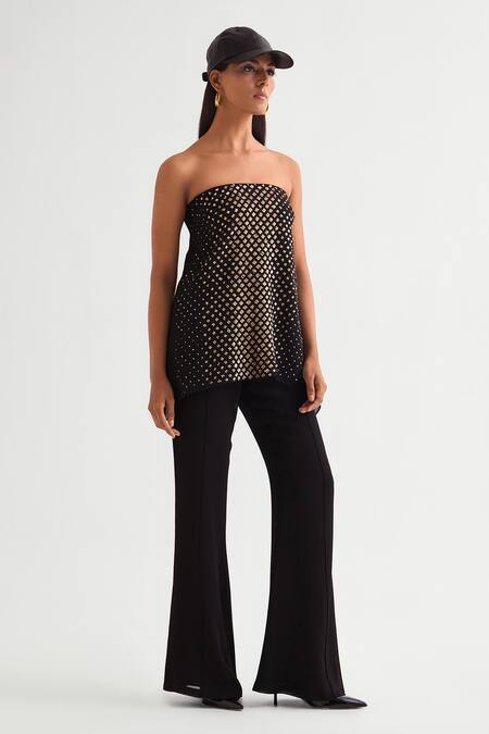Buy Namrata Joshipura Black Georgette Sequins Off-shoulder Embellished Strapless Top And Flared Pant Set Online at Aza Fashions Buy_Namrata Joshipura_Black Georgette Sequins Off-shoulder Embellished Strapless Top And Flared Pant Set _Online_at_Aza_Fashions