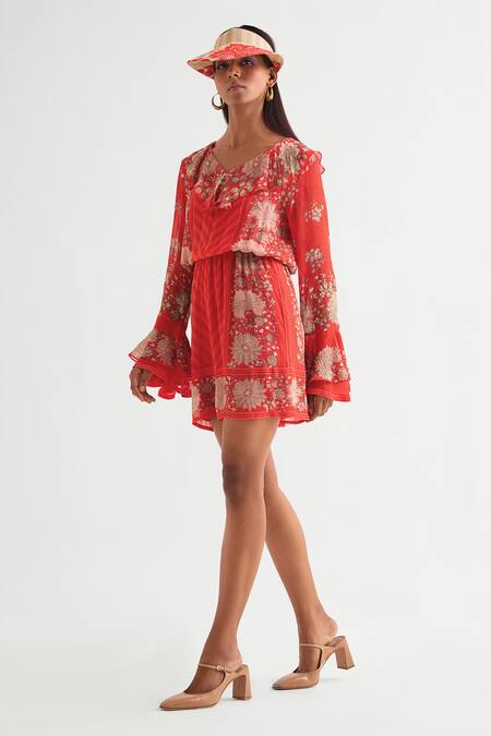 Shop Namrata Joshipura Red Georgette Sequins V-neck Floral Embellished Jumpsuit Online at Aza Fashions Shop_Namrata Joshipura_Red Georgette Sequins V-neck Floral Embellished Jumpsuit _Online_at_Aza_Fashions