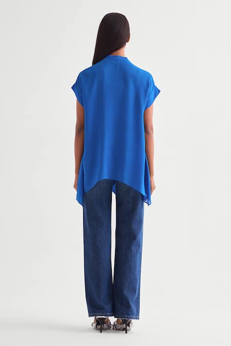 Shop Namrata Joshipura Blue Georgette Sequins Open Neck German Embroidered Top at Aza Fashions Shop_Namrata Joshipura_Blue Georgette Sequins Open Neck German Embroidered Top _at_Aza_Fashions