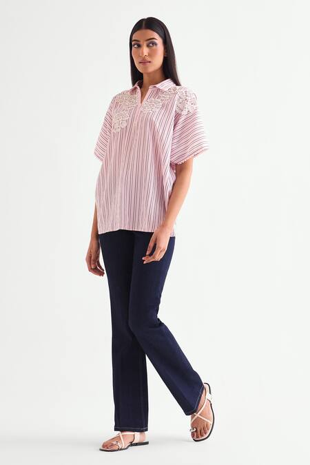 Namrata Joshipura Pink Sequins Candy Striped Embroidered Top Online at Aza Fashions Namrata Joshipura_Pink Sequins Candy Striped Embroidered Top _Online_at_Aza_Fashions