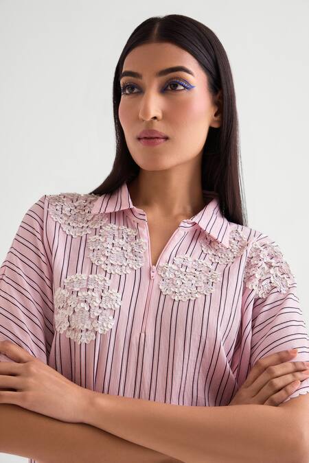 Buy Namrata Joshipura Pink Sequins Candy Striped Embroidered Top Online at Aza Fashions Buy_Namrata Joshipura_Pink Sequins Candy Striped Embroidered Top _Online_at_Aza_Fashions
