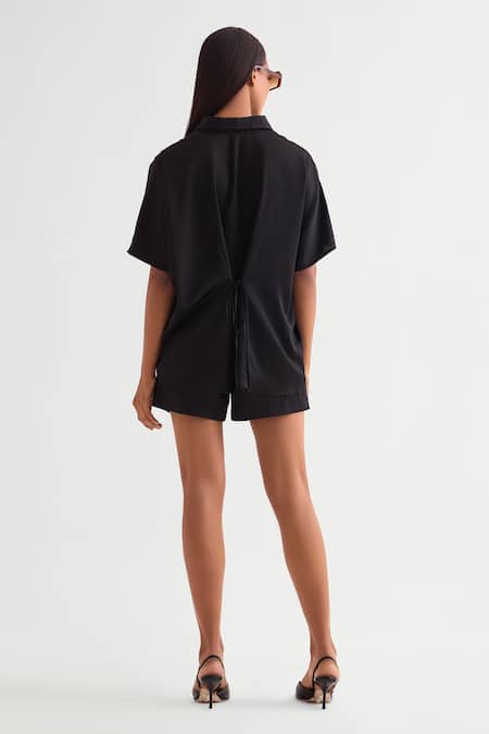 Shop_Namrata Joshipura_Black Satin Sequins Shawl Neck Embroidered Top _at_Aza_Fashions