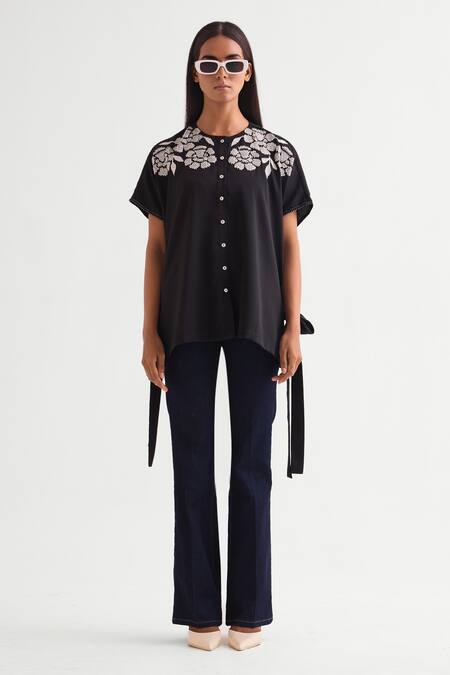 Namrata Joshipura Black Satin Beads Round Neck Embroidered Top Online at Aza Fashions Namrata Joshipura_Black Satin Beads Round Neck Embroidered Top _Online_at_Aza_Fashions