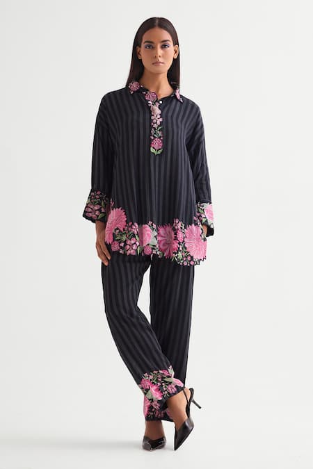 Namrata Joshipura Black Floret Embroidered Tunic & Pant Set 