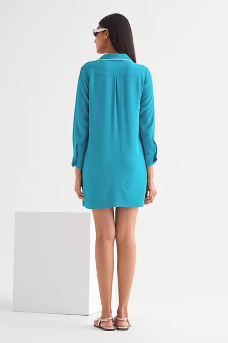 Shop Namrata Joshipura Blue Georgette Cut Work Collared Sapphire Shirt Dress at Aza Fashions Shop_Namrata Joshipura_Blue Georgette Cut Work Collared Sapphire Shirt Dress _at_Aza_Fashions