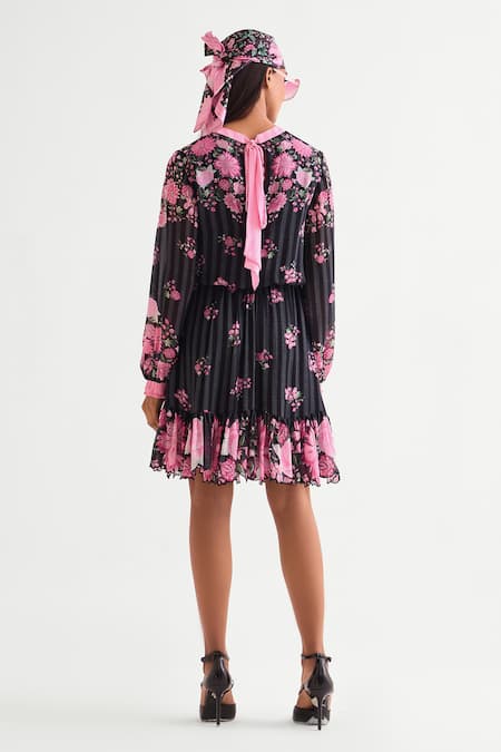 Shop Namrata Joshipura Black Georgette Embroidery Round Neck Floral Dress at Aza Fashions Shop_Namrata Joshipura_Black Georgette Embroidery Round Neck Floral Dress _at_Aza_Fashions