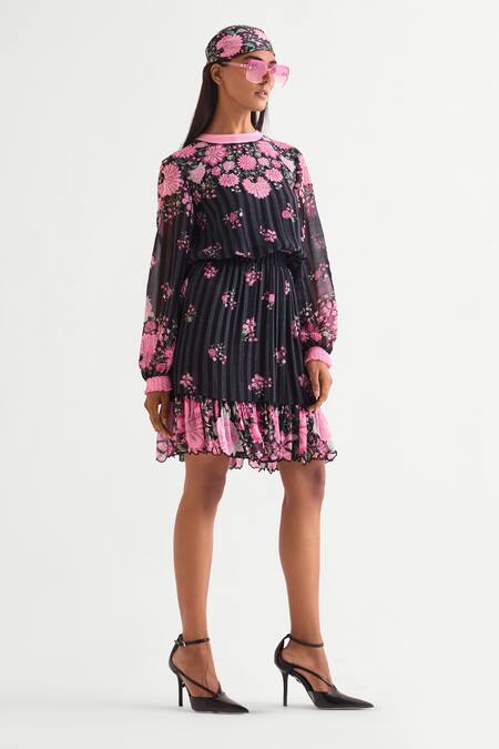 Namrata Joshipura Black Georgette Embroidery Round Neck Floral Dress Online at Aza Fashions Namrata Joshipura_Black Georgette Embroidery Round Neck Floral Dress _Online_at_Aza_Fashions
