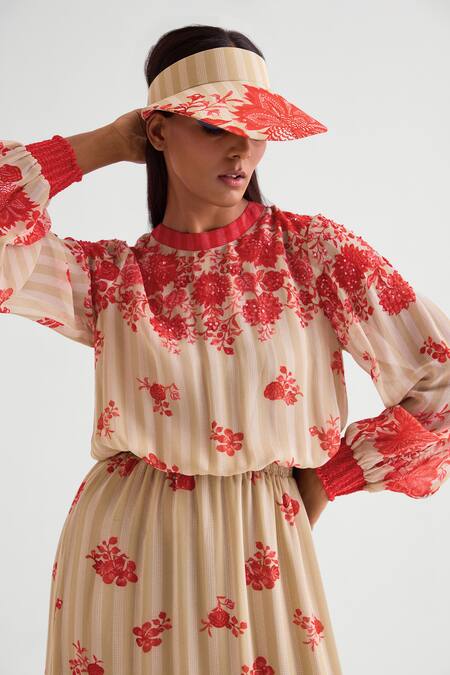 Buy Namrata Joshipura Beige Georgette Sequins, Embroidery V-neck Floret Printed Dress Online at Aza Fashions Buy_Namrata Joshipura_Beige Georgette Sequins, Embroidery V-neck Floret Printed Dress _Online_at_Aza_Fashions