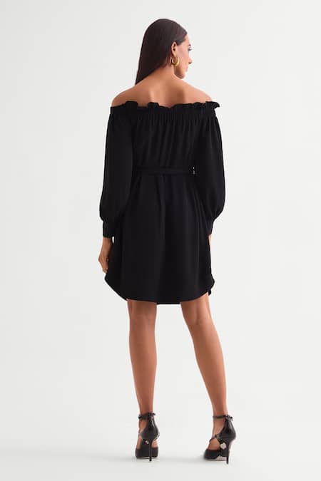Shop Namrata Joshipura Black Georgette Sequins Off-shoulder Off Dress at Aza Fashions Shop_Namrata Joshipura_Black Georgette Sequins Off-shoulder Off Dress _at_Aza_Fashions