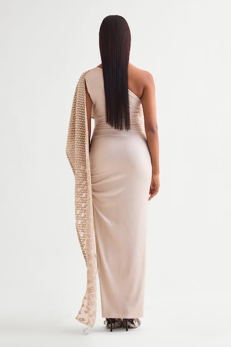 Namrata Joshipura Ivory Pearl Drops One Shoulder Gown 