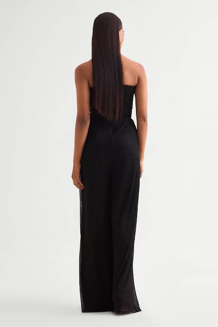 Shop_Namrata Joshipura_Black Crepe Beads, Cut Work Sweetheart Neck Cutdana Embellished Corset Jumpsuit _at_Aza_Fashions