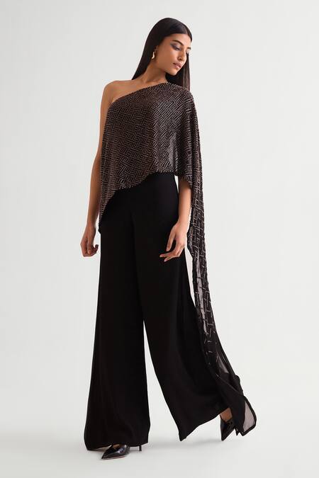 Buy Namrata Joshipura Black Georgette One Shoulder Geometric Pattern Jumpsuit Online at Aza Fashions Buy_Namrata Joshipura_Black Georgette One Shoulder Geometric Pattern Jumpsuit _Online_at_Aza_Fashions