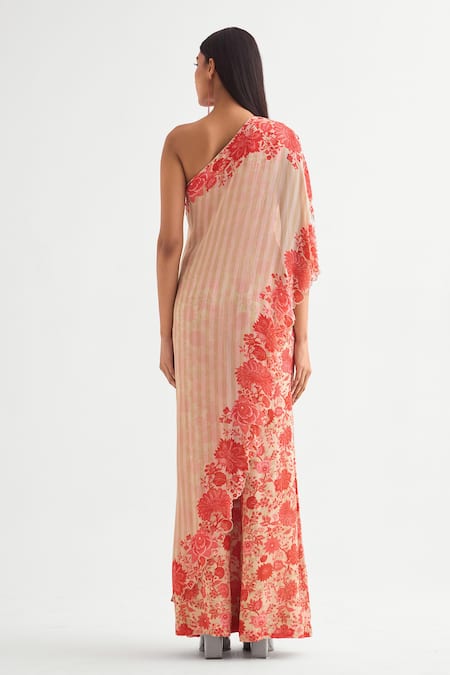 Namrata Joshipura Beige Floral Print One Shoulder Jumpsuit 