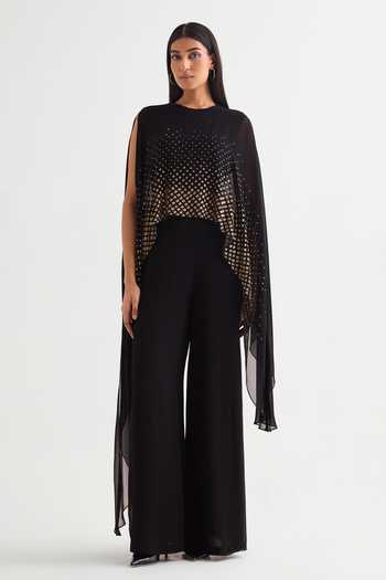 Namrata Joshipura Black Georgette Sequins Round Neck Star Gaze Embellished Flap Jumpsuit Online at Aza Fashions Namrata Joshipura_Black Georgette Sequins Round Neck Star Gaze Embellished Flap Jumpsuit _Online_at_Aza_Fashions