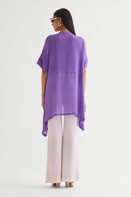 Shop Namrata Joshipura Purple Georgette Embroidery Round Neck Amethyst Cutwork Asymmetric Tunic at Aza Fashions Shop_Namrata Joshipura_Purple Georgette Embroidery Round Neck Amethyst Cutwork Asymmetric Tunic _at_Aza_Fashions