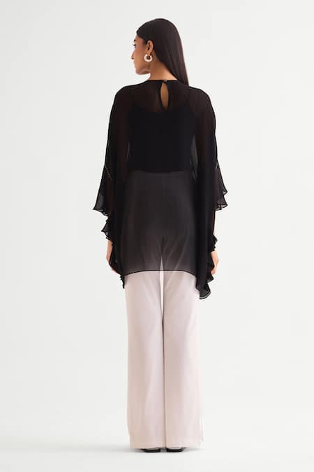 Shop_Namrata Joshipura_Black Georgette Beads Crew Neck Embellished Asymmetric Tunic _at_Aza_Fashions