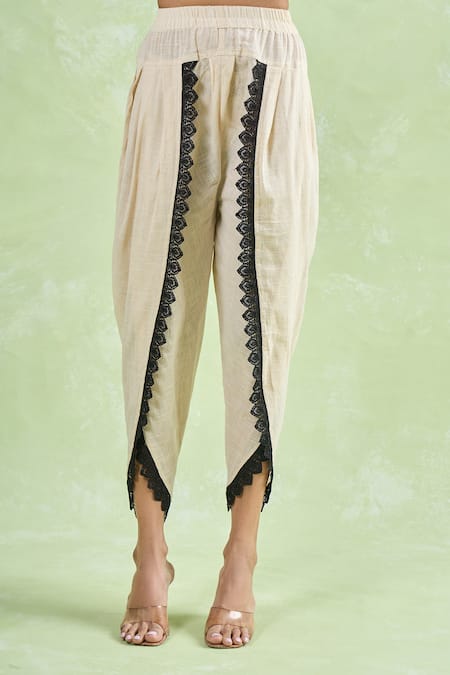 Naintara Bajaj Beige Cotton Embroidery, Lace Mandarin Collar Floral Schiffli Kurta And Dhoti Set Online at Aza Fashions Naintara Bajaj_Beige Cotton Embroidery, Lace Mandarin Collar Floral Schiffli Kurta And Dhoti Set _Online_at_Aza_Fashions