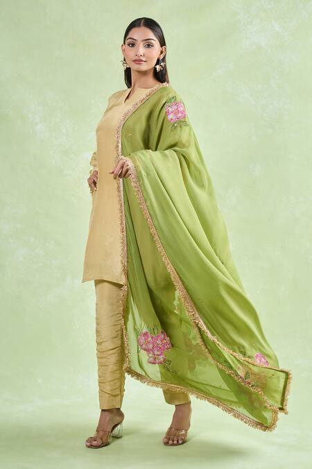 Naintara Bajaj Gold Tissue, Organza Gota Patti, Sequins, Embellished Kurta Set With Dupatta Online at Aza Fashions Naintara Bajaj_Gold Tissue, Organza Gota Patti, Sequins, Embellished Kurta Set With Dupatta _Online_at_Aza_Fashions