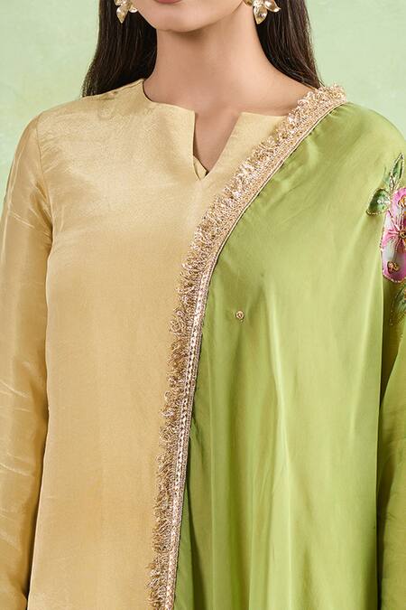 Shop Naintara Bajaj Gold Tissue, Organza Gota Patti, Sequins, Embellished Kurta Set With Dupatta Online at Aza Fashions Shop_Naintara Bajaj_Gold Tissue, Organza Gota Patti, Sequins, Embellished Kurta Set With Dupatta _Online_at_Aza_Fashions