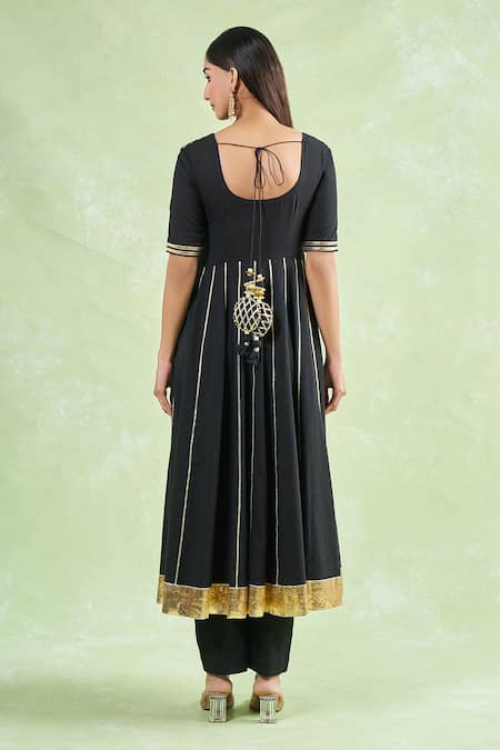 Shop Samyukta Singhania Black Cotton Gota Patti Round Neck Lace Anarkali Pant Set at Aza Fashions Shop_Samyukta Singhania_Black Cotton Gota Patti Round Neck Lace Anarkali Pant Set _at_Aza_Fashions