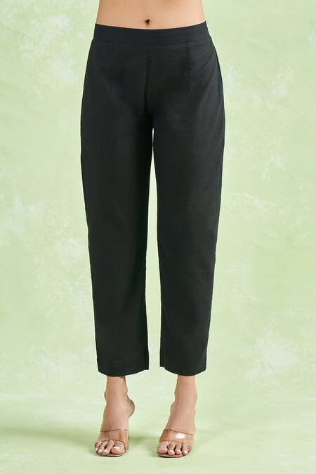 Shop Samyukta Singhania Black Cotton Gota Patti Round Neck Lace Anarkali Pant Set Online at Aza Fashions Shop_Samyukta Singhania_Black Cotton Gota Patti Round Neck Lace Anarkali Pant Set _Online_at_Aza_Fashions