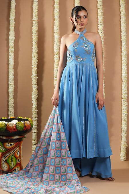 Ahi Clothing Blue Hand Embroidered Anarkali Set 