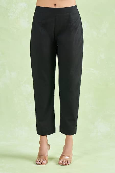 Shop_Naintara Bajaj_Black Cotton Gota Patti Round Neck Lace Kurta Set With Pant _Online_at_Aza_Fashions