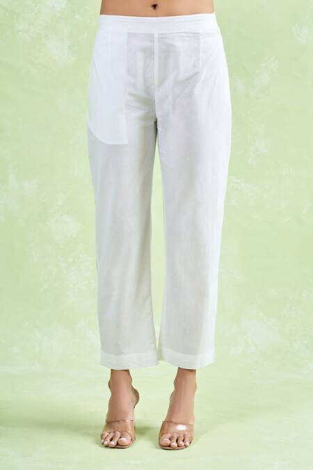 Samyukta Singhania_White Cotton Gota Patti Round Neck Work Anarkali Pant Set _Online_at_Aza_Fashions
