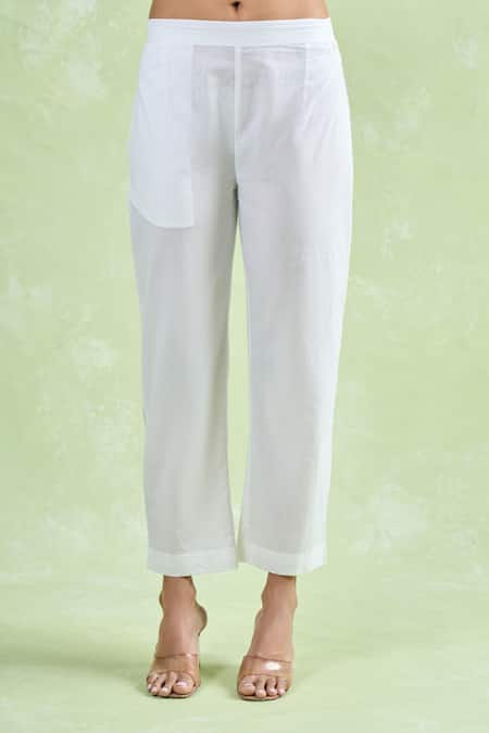 Samyukta Singhania White Cotton Gota Patti V-neck Work Anarkali Set With Pant Online at Aza Fashions Samyukta Singhania_White Cotton Gota Patti V-neck Work Anarkali Set With Pant _Online_at_Aza_Fashions