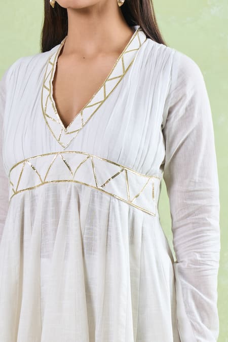 Buy Samyukta Singhania White Cotton Gota Patti V-neck Work Anarkali Set With Pant Buy_Samyukta Singhania_White Cotton Gota Patti V-neck Work Anarkali Set With Pant