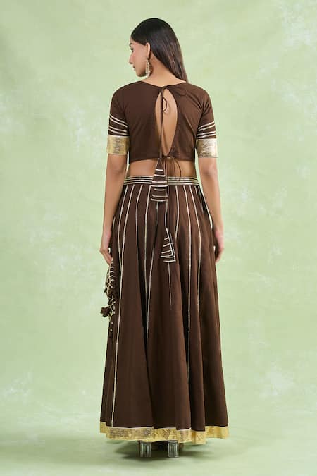 Naintara Bajaj Gota Lace Stripe Brown Lehenga Set 