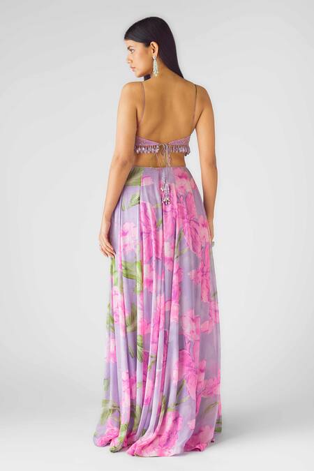 Buy Basanti - Kapde Aur Koffee Purple Georgette Sequins, Beads, Floral Embroidered Cape And Slit Skirt Set Online at Aza Fashions Buy_Basanti - Kapde Aur Koffee_Purple Georgette Sequins, Beads, Floral Embroidered Cape And Slit Skirt Set_Online_at_Aza_Fashions