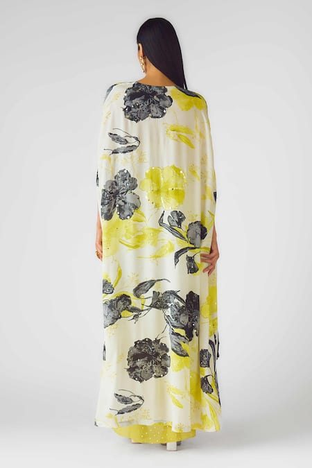 Basanti - Kapde Aur Koffee Floral Print Cape Set With Draped Skirt 