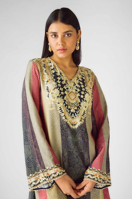 Buy Basanti - Kapde Aur Koffee Multi Color Muslin Mirrors, Multicolor Stripe Print Kurta And Flared Pant Set Online at Aza Fashions Buy_Basanti - Kapde Aur Koffee_Multi Color Muslin Mirrors, Multicolor Stripe Print Kurta And Flared Pant Set_Online_at_Aza_Fashions