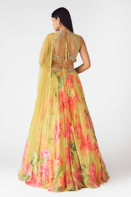 Basanti - Kapde Aur Koffee Yellow Botanic Mirror Work Lehenga Set 
