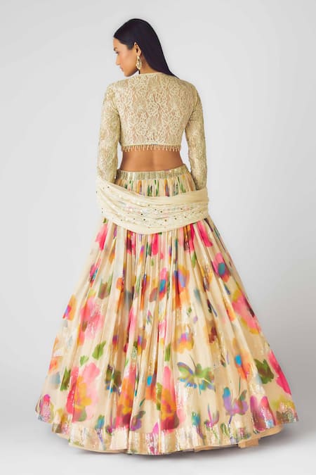 Basanti - Kapde Aur Koffee Beige Watercolor Floral Lehenga Set 
