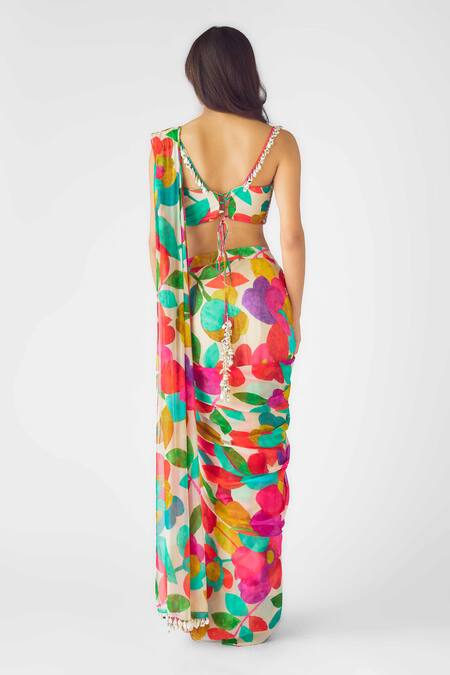 Basanti - Kapde Aur Koffee Floral Vine Embellished Pre-Draped Saree Set 