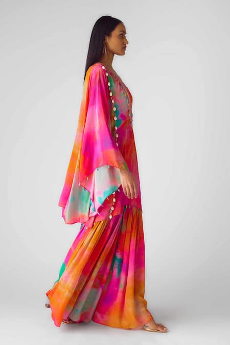 Buy Basanti - Kapde Aur Koffee Multi Color Crepe Beads Plunge Neck, Multicolor Embellished Kaftan Set Online at Aza Fashions Buy_Basanti - Kapde Aur Koffee_Multi Color Crepe Beads Plunge Neck, Multicolor Embellished Kaftan Set _Online_at_Aza_Fashions