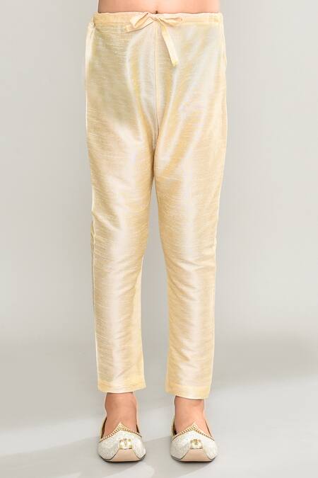 Petite Pomme_Blue Brocade, Silk Fallen Leaf Motif Kurta Set_at_Aza_Fashions