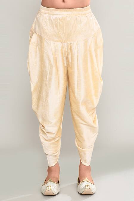 Petite Pomme_Blue Brocade, Silk Floral Stripe Woven Kurta Set_at_Aza_Fashions