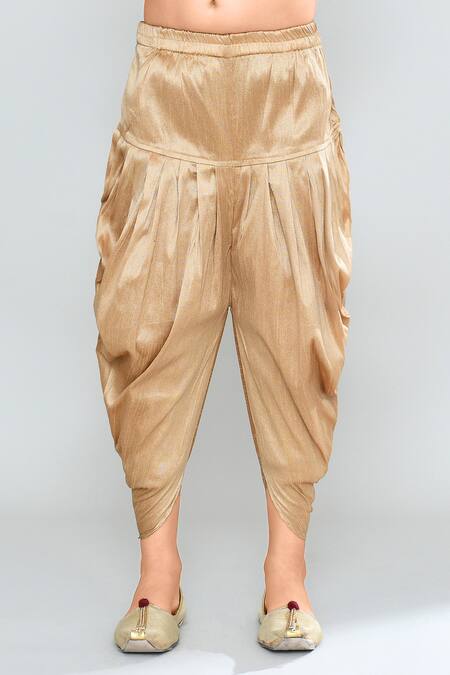 Petite Pomme_Blue Brocade, Silk Navy Woven Kurta And Gold Patiala Pant Set_at_Aza_Fashions