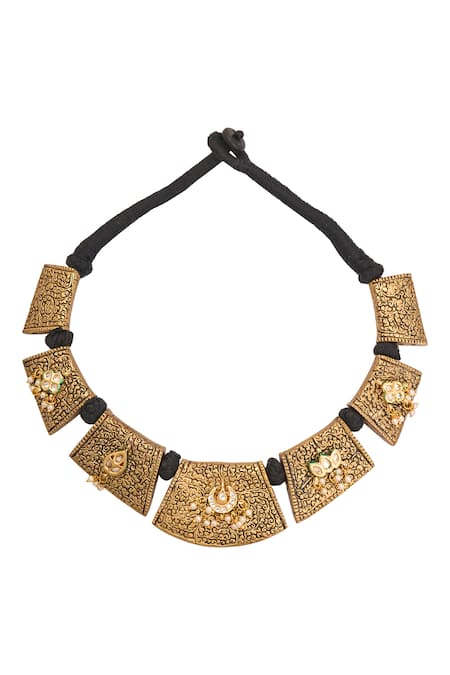 Shop Just Shradhas Multi Color Carved Stone And Pearl Choker at Aza Fashions Shop_Just Shradhas_Multi Color Carved Stone And Pearl Choker _at_Aza_Fashions