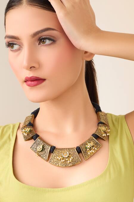 Just Shradhas Multi Color Carved Stone And Pearl Choker Online at Aza Fashions Just Shradhas_Multi Color Carved Stone And Pearl Choker _Online_at_Aza_Fashions