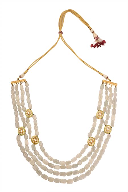 Shop Just Shradhas Cream Kundan Beaded Multistrand Necklace at Aza Fashions Shop_Just Shradhas_Cream Kundan Beaded Multistrand Necklace _at_Aza_Fashions