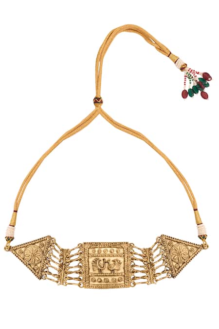 Shop Just Shradhas Gold Plated Bird Motif Choker Necklace at Aza Fashions Shop_Just Shradhas_Gold Plated Bird Motif Choker Necklace _at_Aza_Fashions