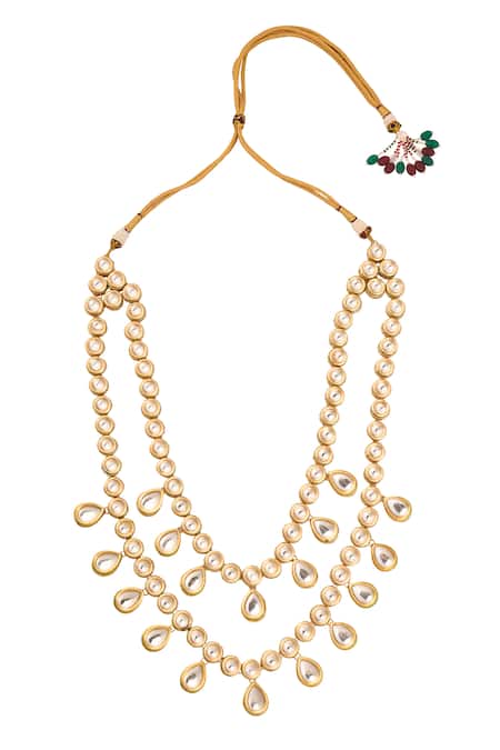 Shop Just Shradhas Gold Plated Stone Embellished Double Layered Necklace at Aza Fashions Shop_Just Shradhas_Gold Plated Stone Embellished Double Layered Necklace _at_Aza_Fashions