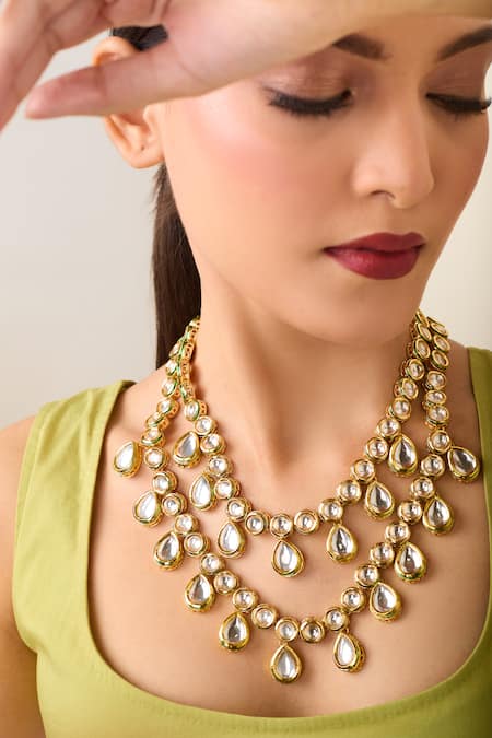 Just Shradhas Gold Plated Stone Embellished Double Layered Necklace Online at Aza Fashions Just Shradhas_Gold Plated Stone Embellished Double Layered Necklace _Online_at_Aza_Fashions