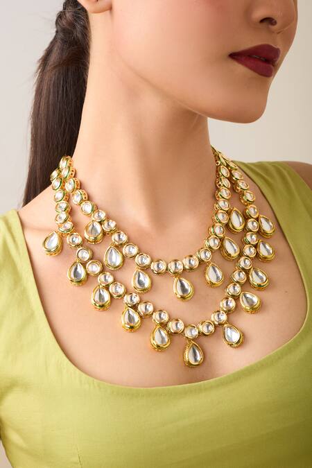 Shop Just Shradhas Gold Plated Stone Embellished Double Layered Necklace Online at Aza Fashions Shop_Just Shradhas_Gold Plated Stone Embellished Double Layered Necklace _Online_at_Aza_Fashions